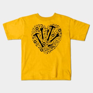 Mechanic Love - Graphic Tools in a Heart Kids T-Shirt